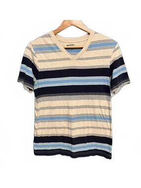 Arizona Jean Co Horizontal Stripe V-Neck Tee Y2K Boho Indie Sleaze Skater Size S